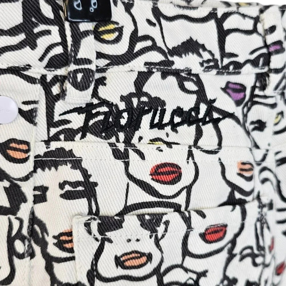 Adidas  x Fiorucci Highlight Shorts Size Small Abstract Art Denim Snap Sides - Picture 5 of 12